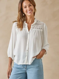 Femme Daxon Blouse en crêpe avec macramé
