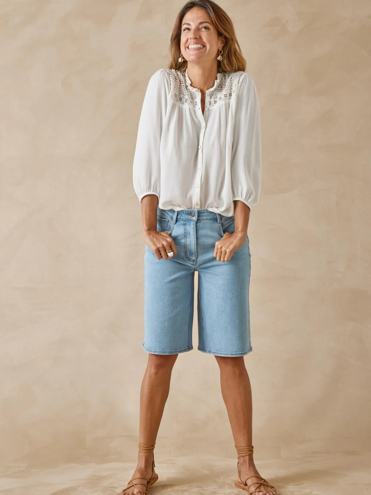 Femme Daxon Blouse en crêpe avec macramé