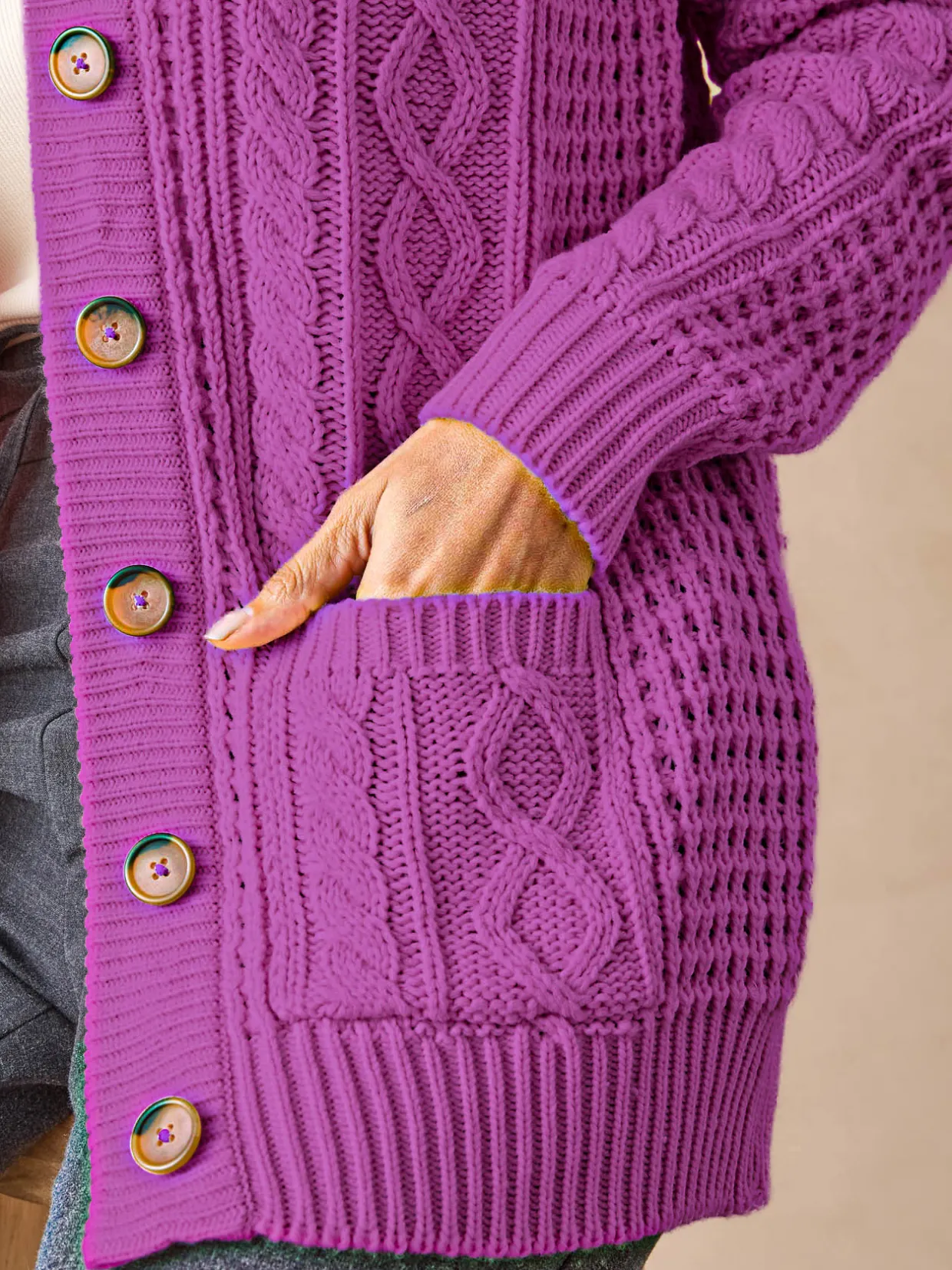 Femme Daxon Cardigan torsadé col rond