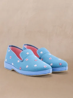 Femme Pédiconfort Charentaises brodées intérieur éponge