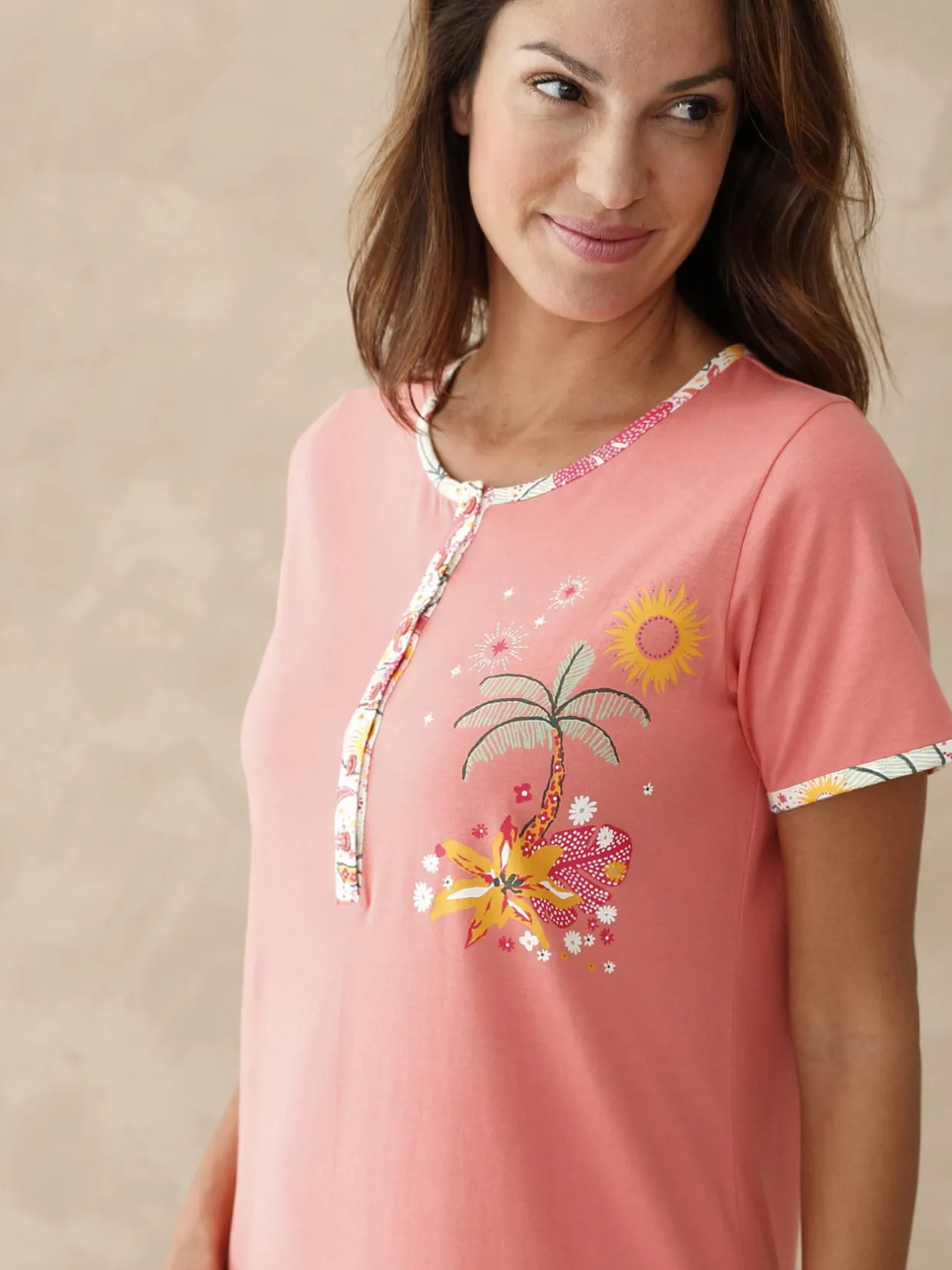 Daxon Chemise de nuit longue manches courtes