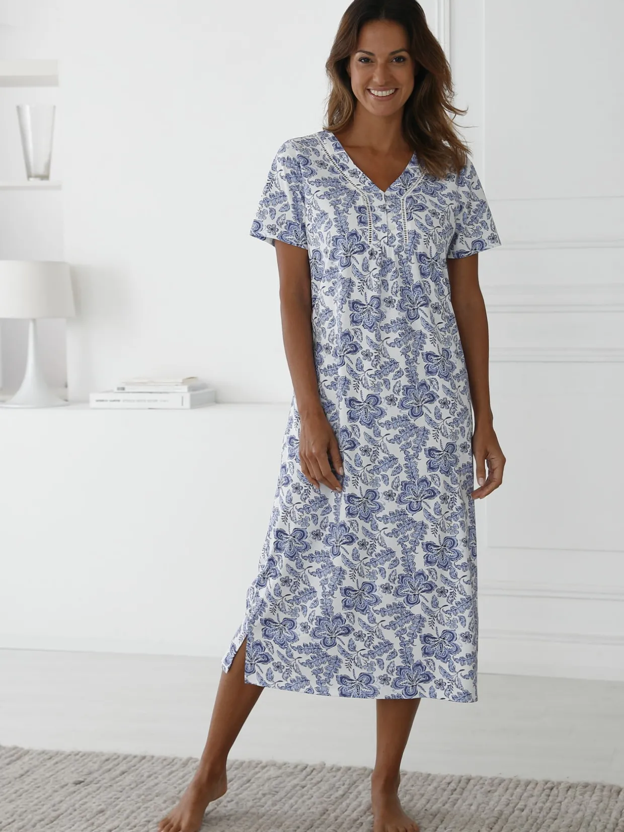 Daxon Chemise de nuit manches courtes en coton