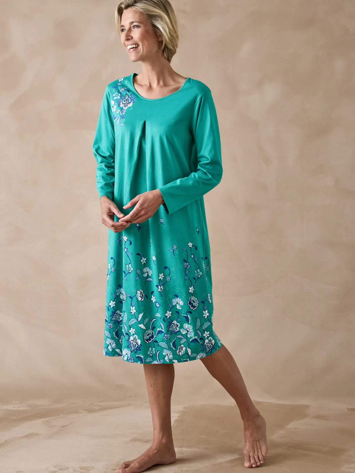 Daxon Chemise de nuit manches longues coton