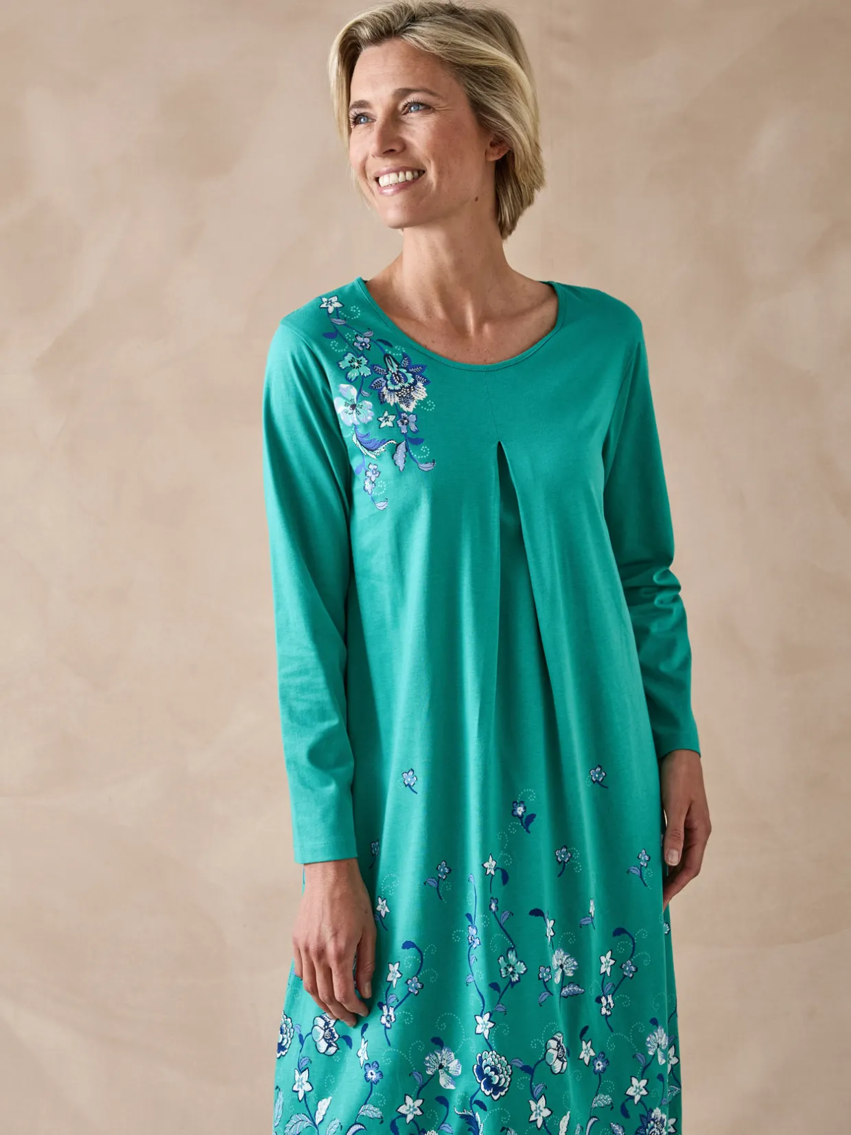 Daxon Chemise de nuit manches longues coton