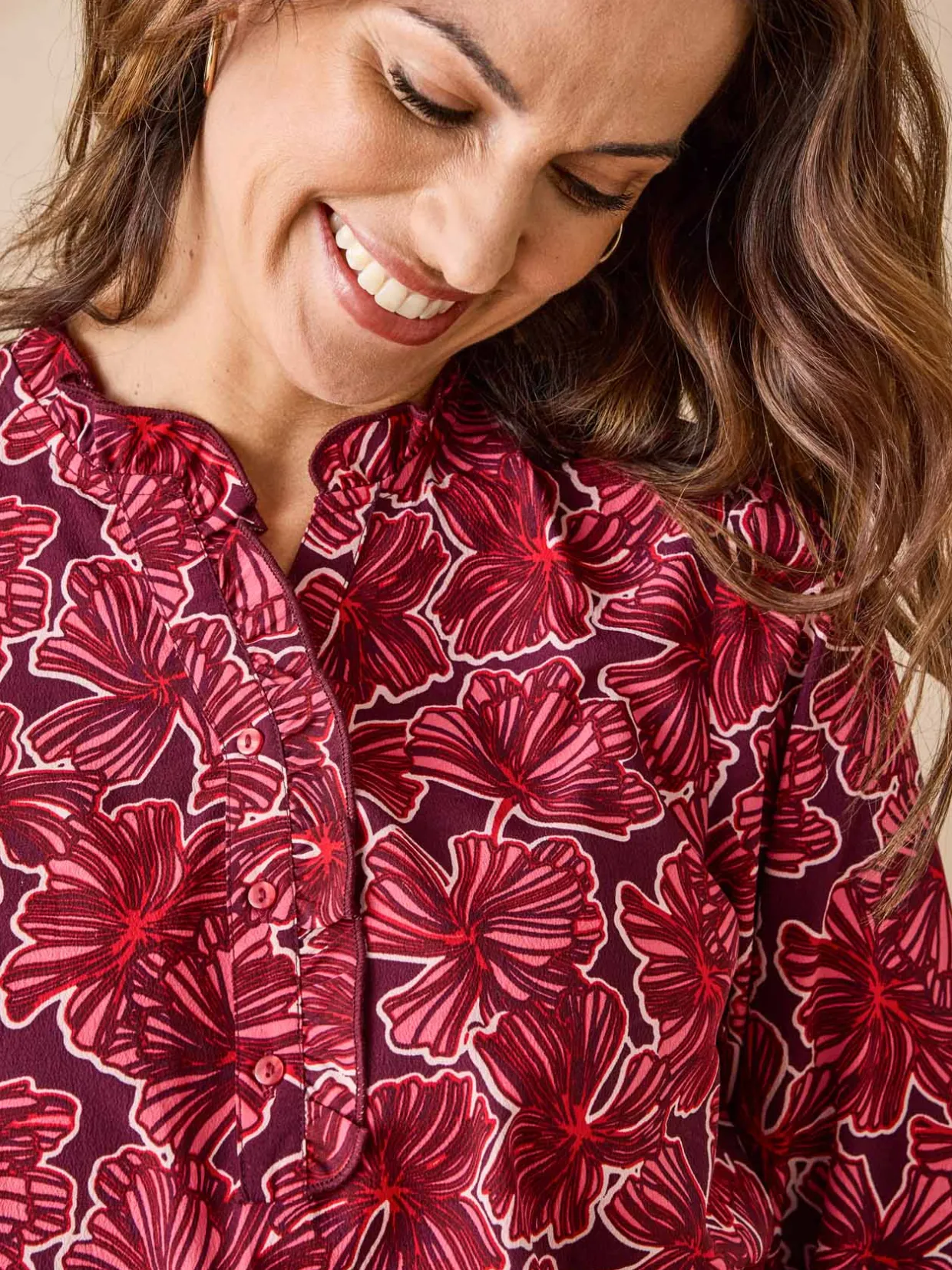 Femme Daxon Chemisier en crêpe col montant volanté