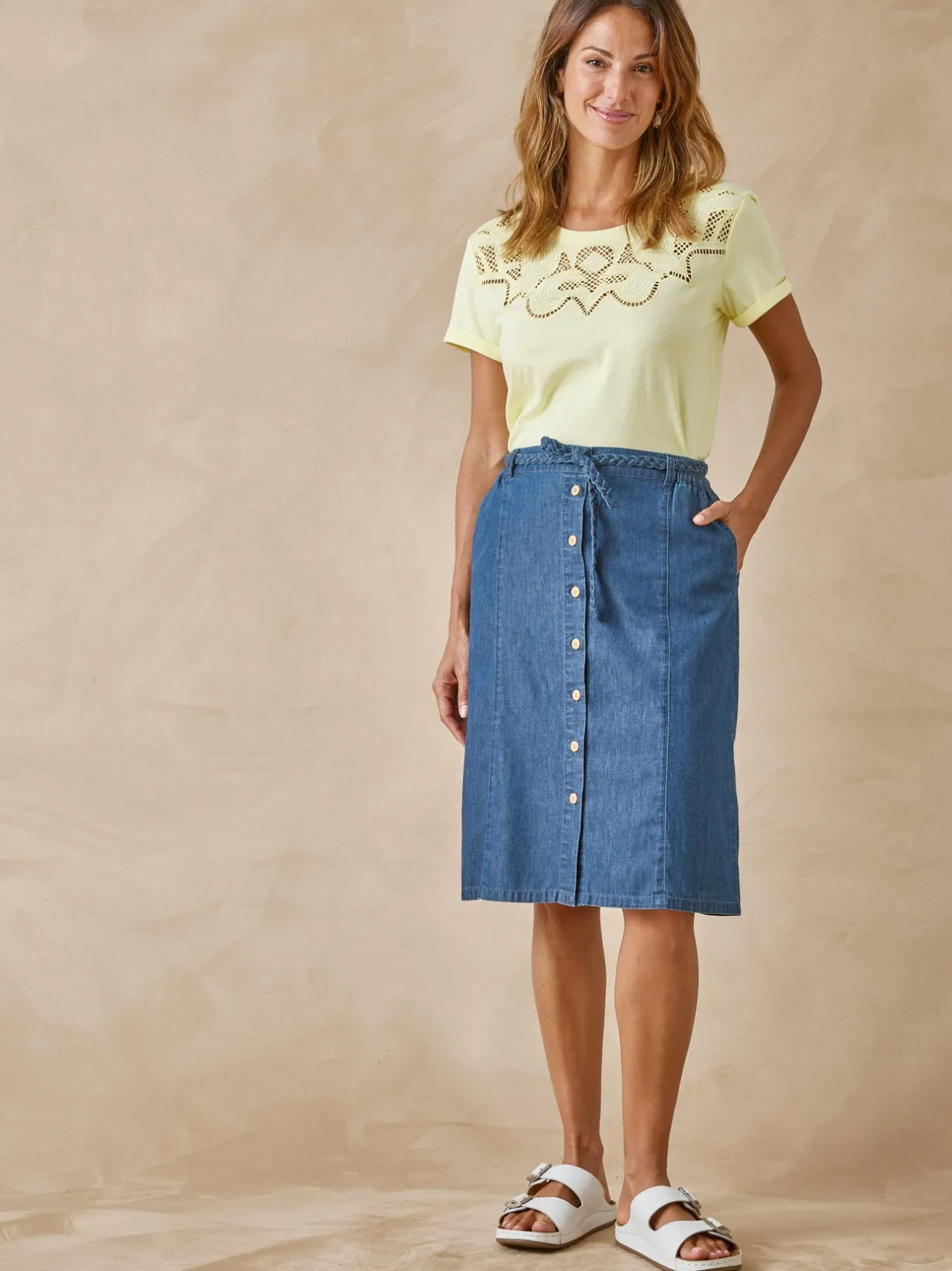 Femme Daxon Jupe en chambray entièrement boutonnée