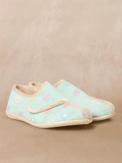 Femme Pédiconfort Pantoufles à scratch broderies fleurs