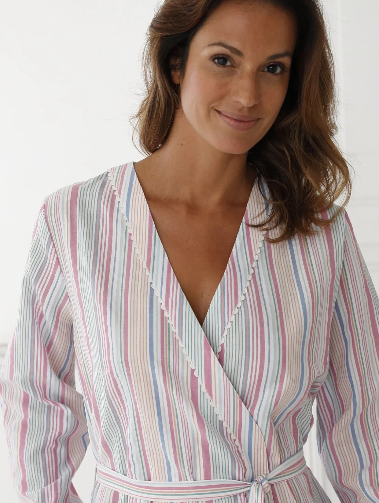 Daxon Peignoir forme kimono en seersucker