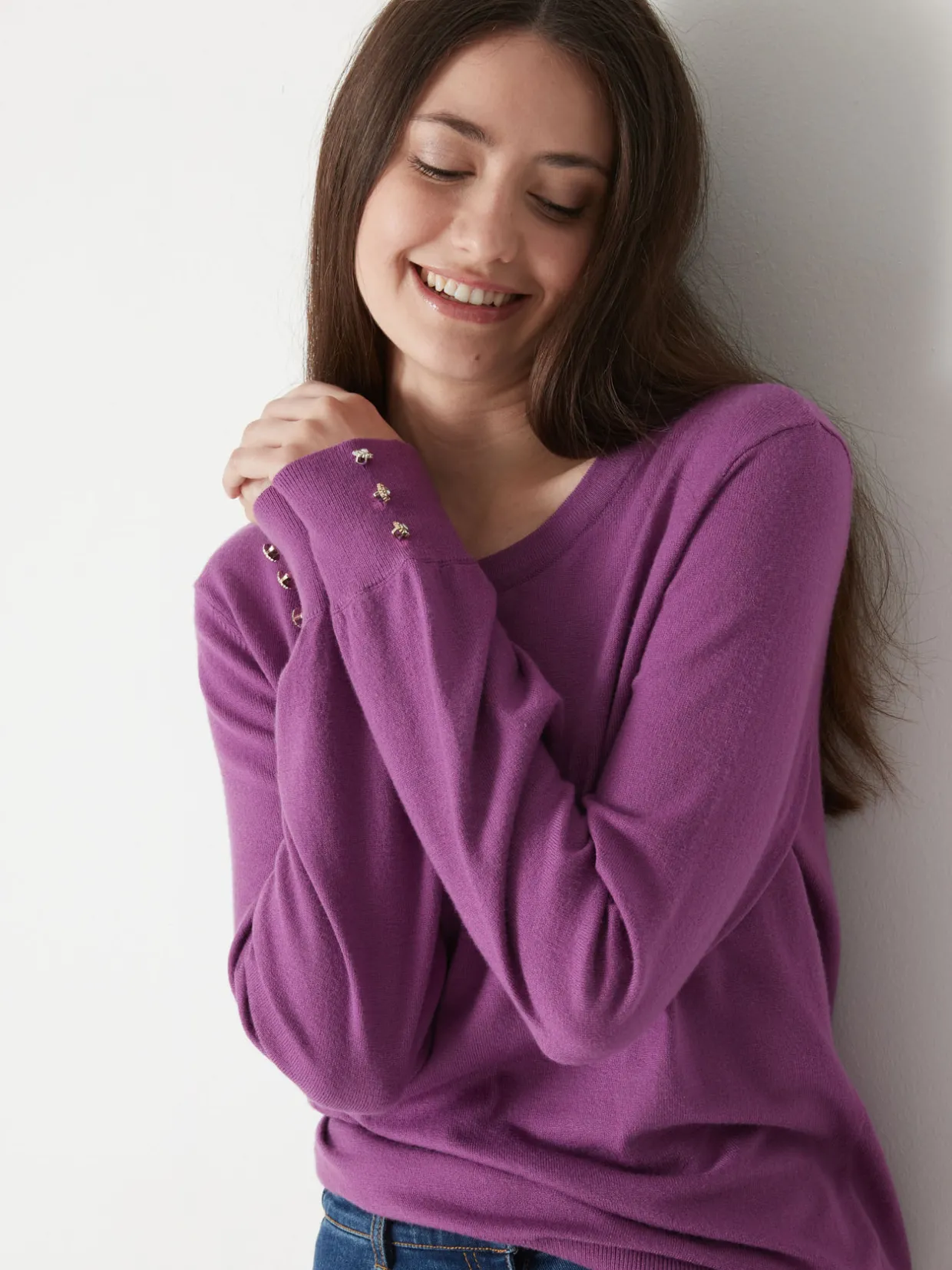 Femme Daxon Pull boutons-bijoux aux manches