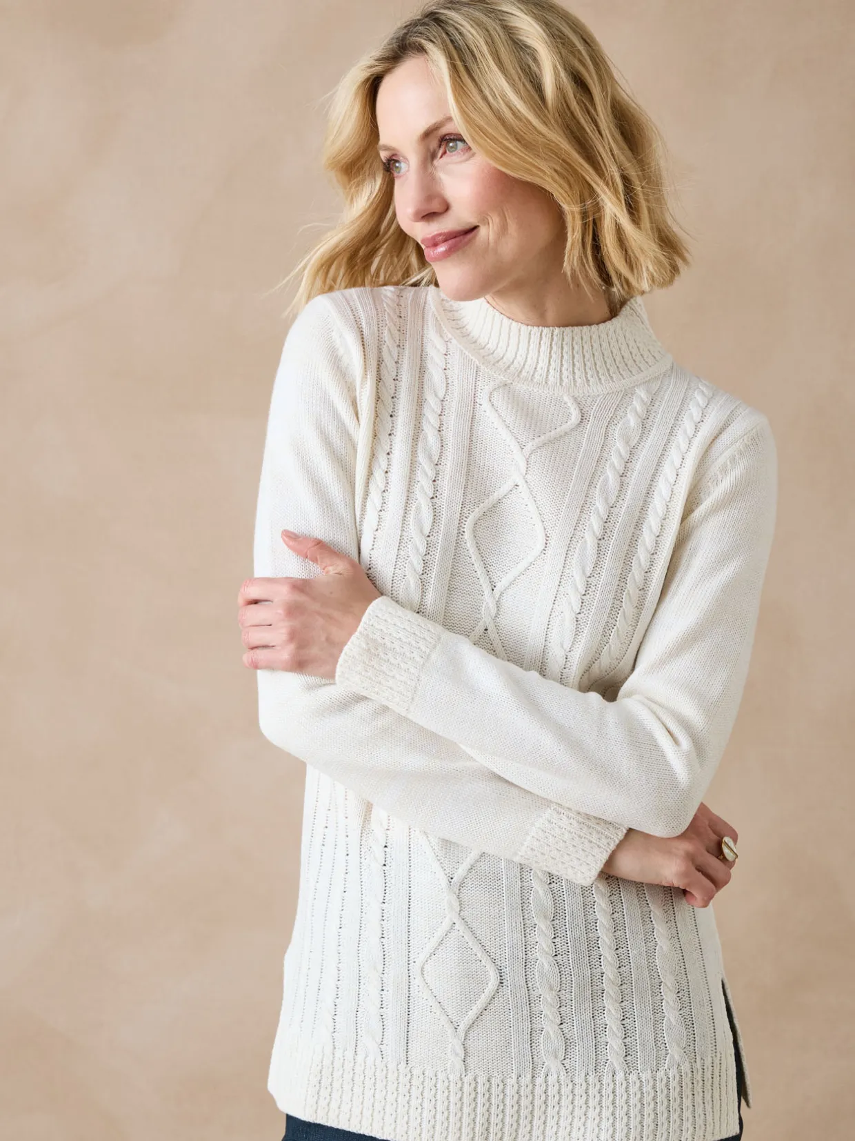 Femme Daxon Pull col montant maille torsadée