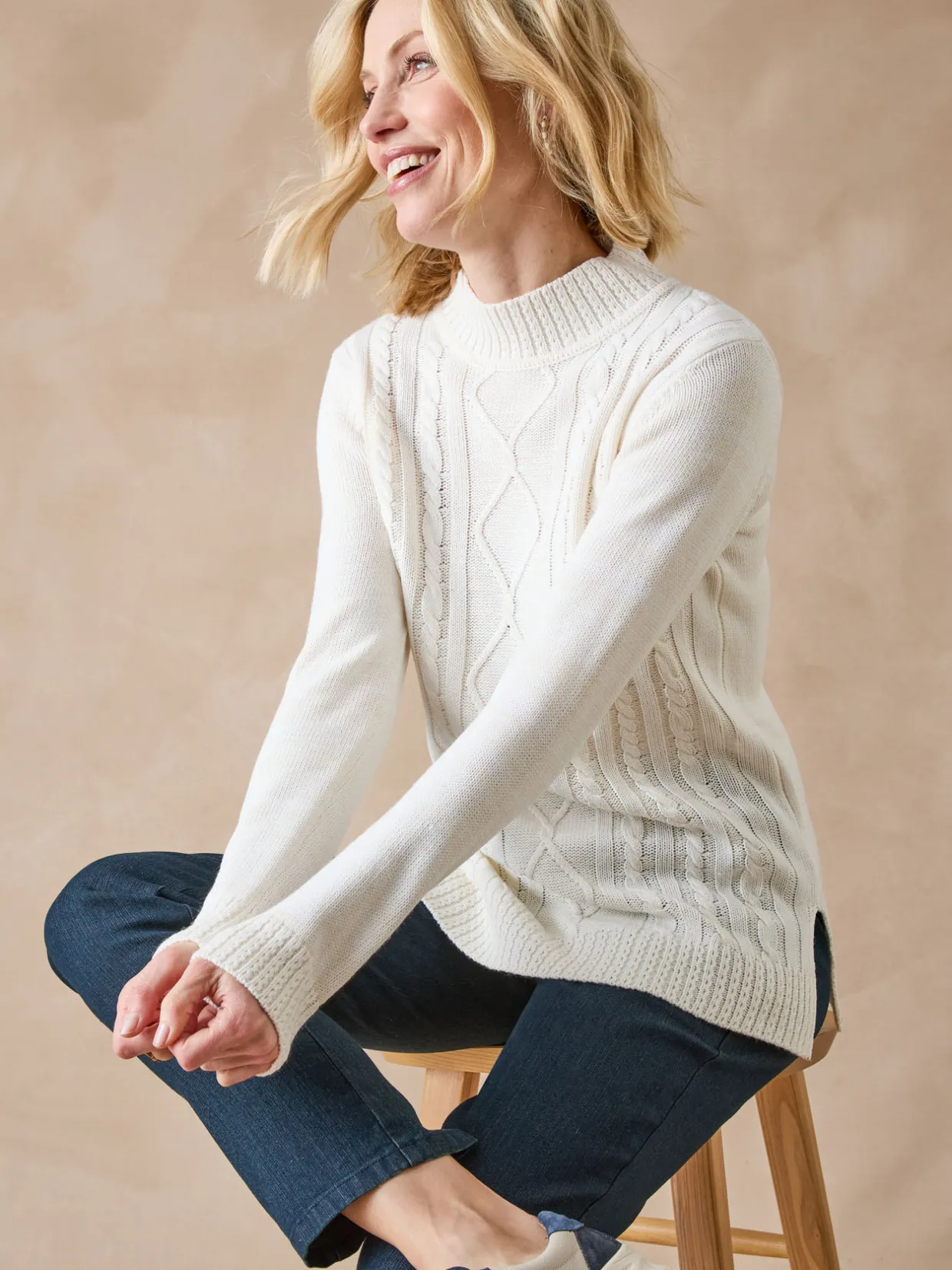 Femme Daxon Pull col montant maille torsadée