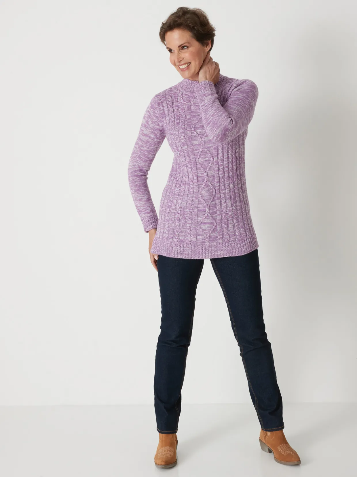 Femme Daxon Pull col montant maille torsadée