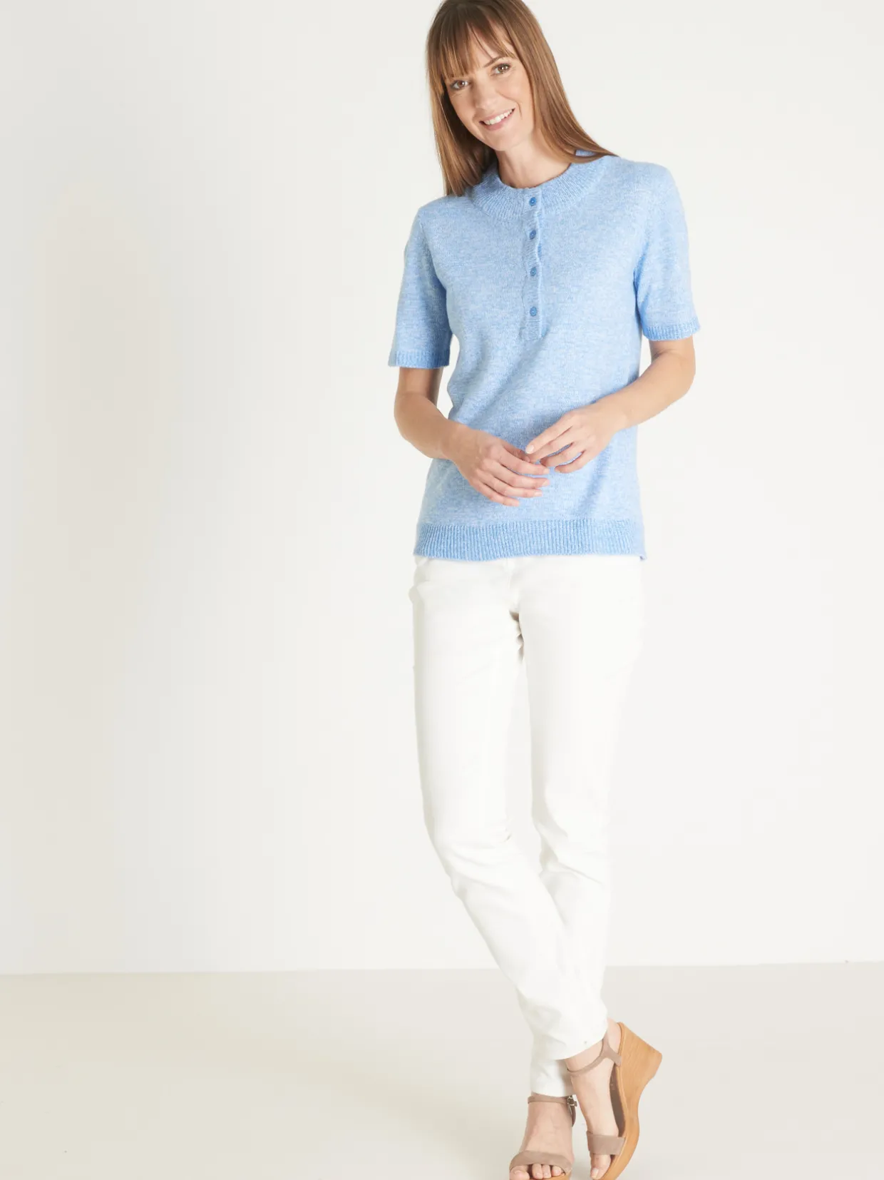 Femme Daxon Pull col tunisien en maille chinée