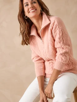 Femme Daxon Pull en maille fantaisie col zippé