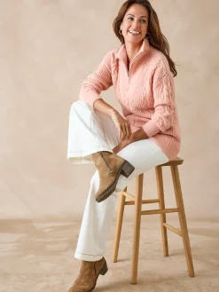 Femme Daxon Pull en maille fantaisie col zippé