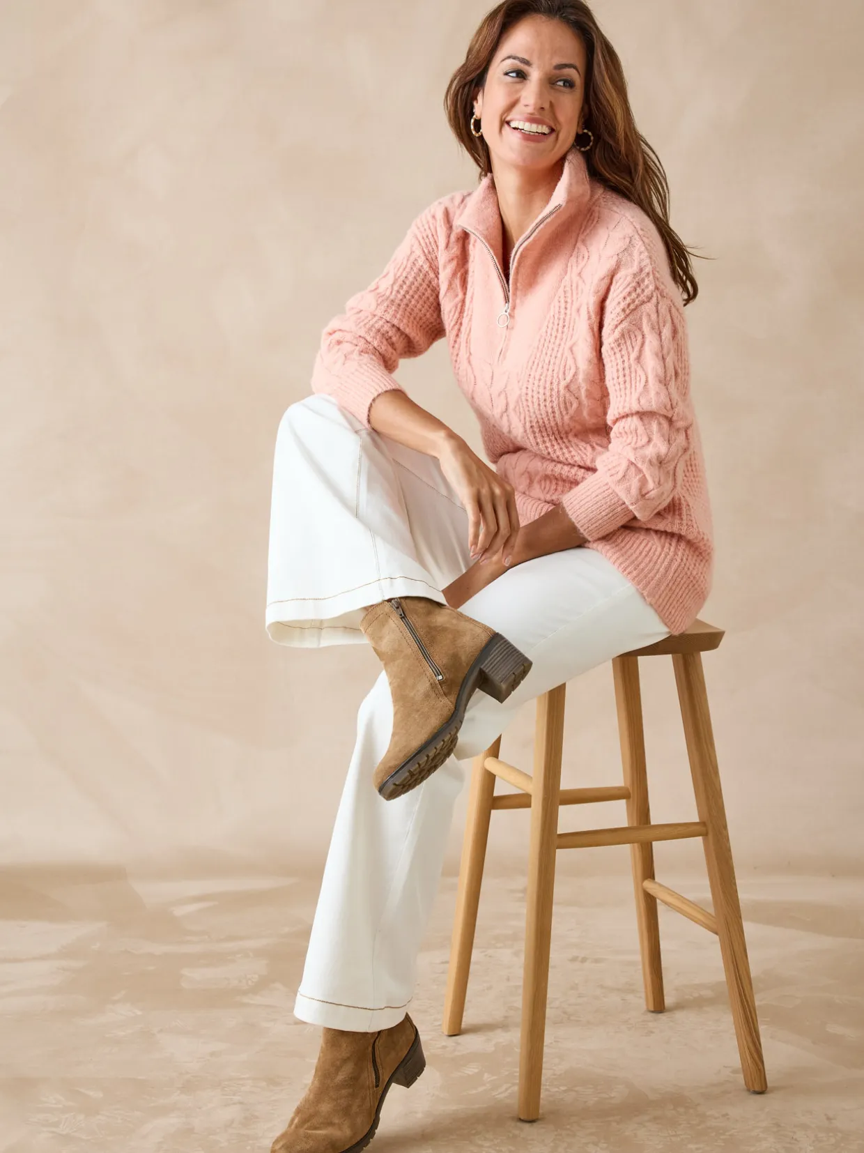 Femme Daxon Pull en maille fantaisie col zippé