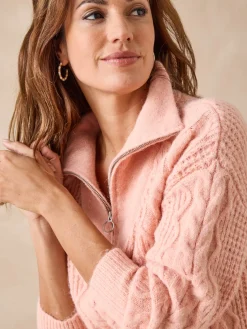 Femme Daxon Pull en maille fantaisie col zippé