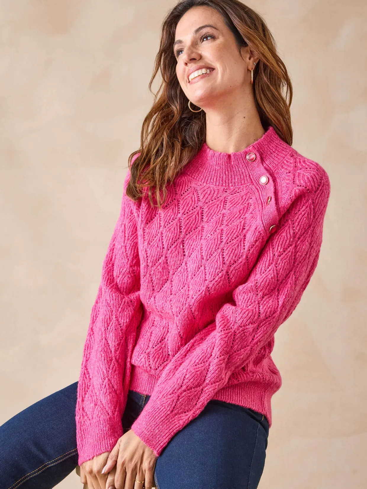 Femme Daxon Pull maille fantaisie col montant