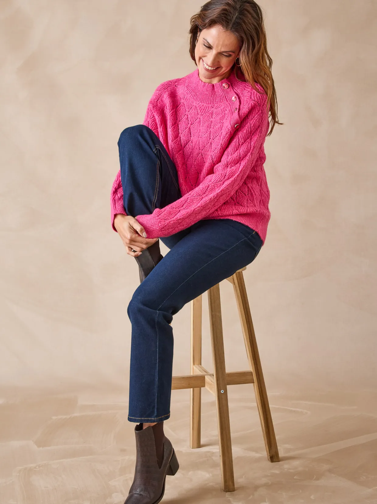 Femme Daxon Pull maille fantaisie col montant