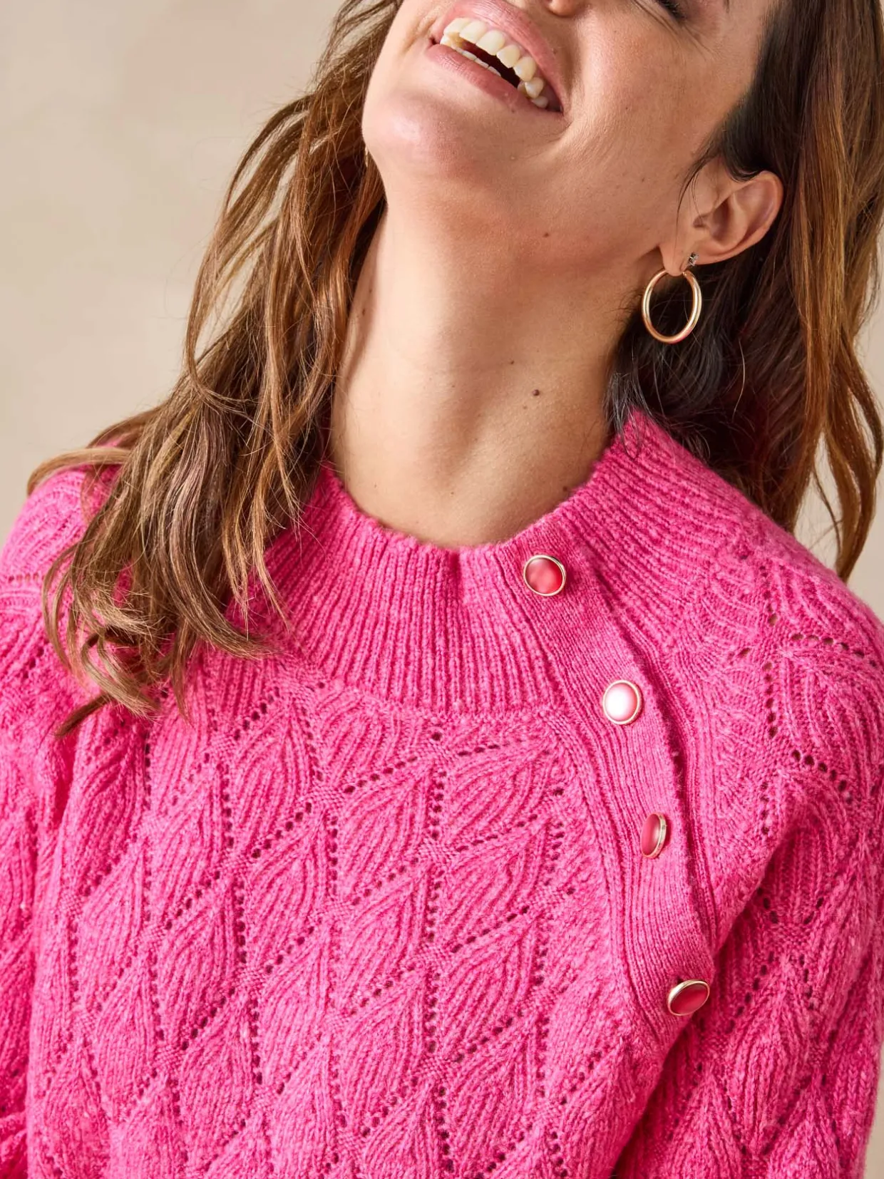 Femme Daxon Pull maille fantaisie col montant