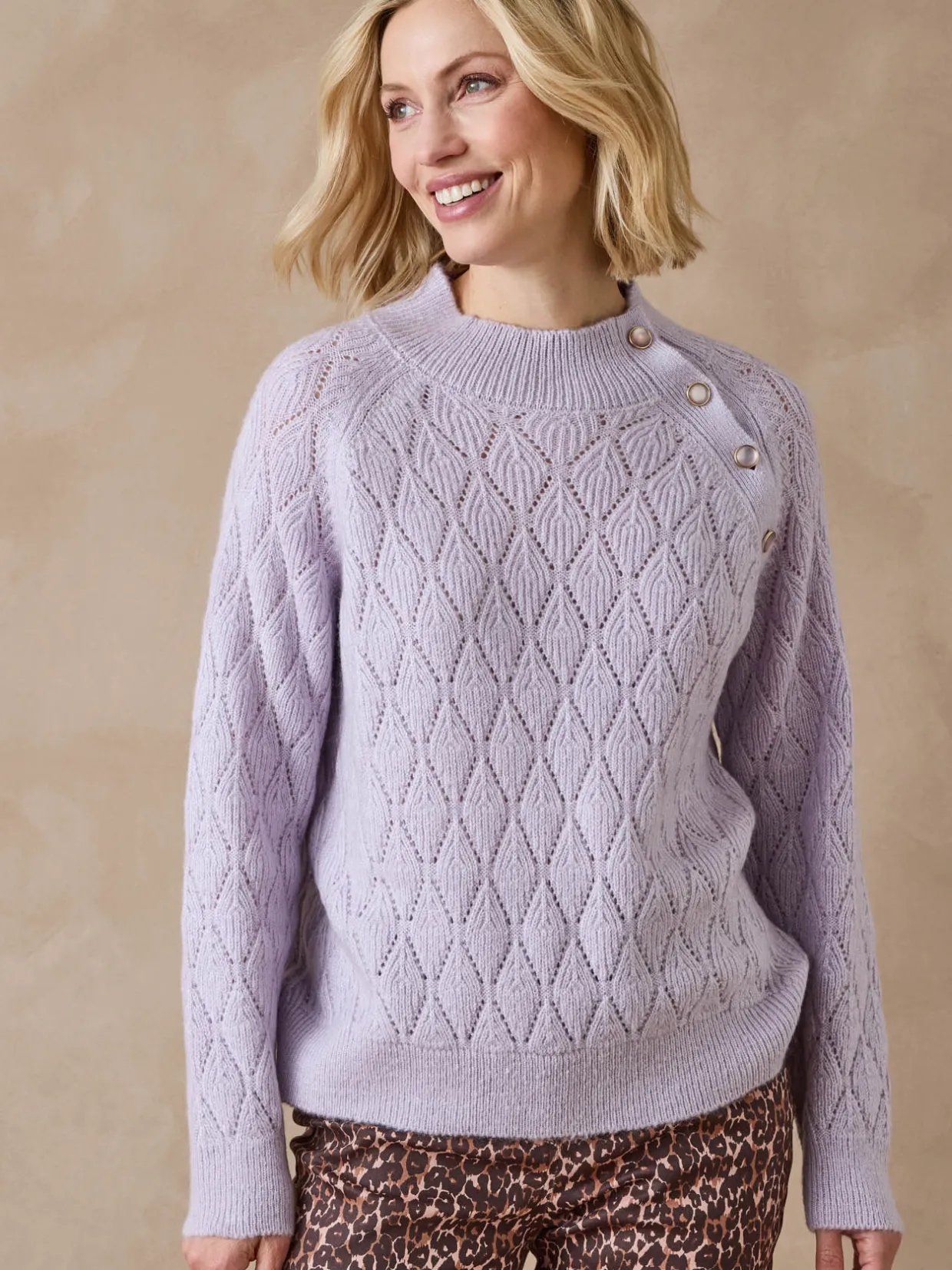 Femme Daxon Pull maille fantaisie col montant