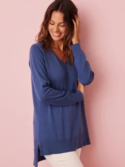 Femme Daxon Pull tunique maille fine col V