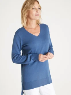 Femme Daxon Pull tunique maille fine col V