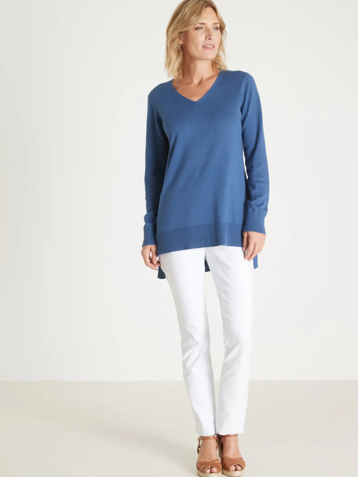 Femme Daxon Pull tunique maille fine col V