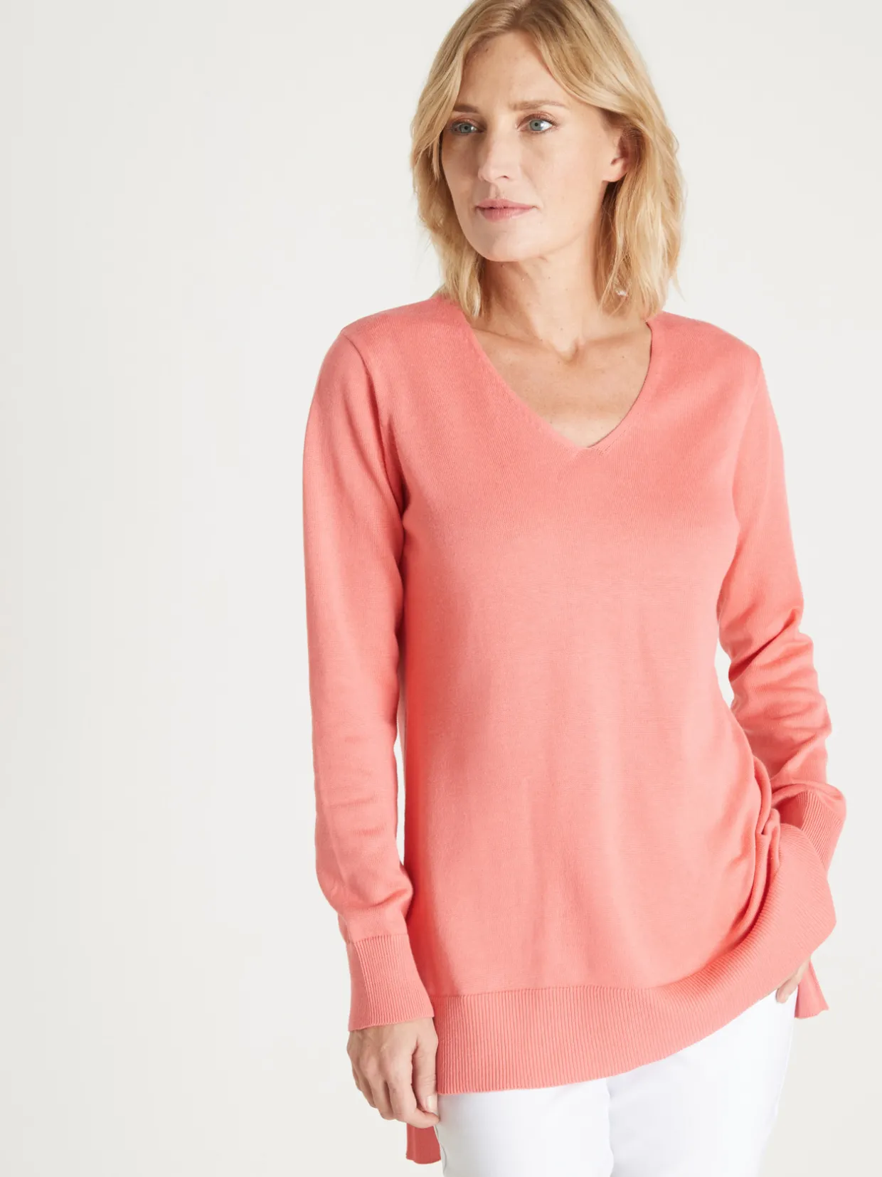 Femme Daxon Pull tunique maille fine col V