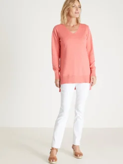 Femme Daxon Pull tunique maille fine col V