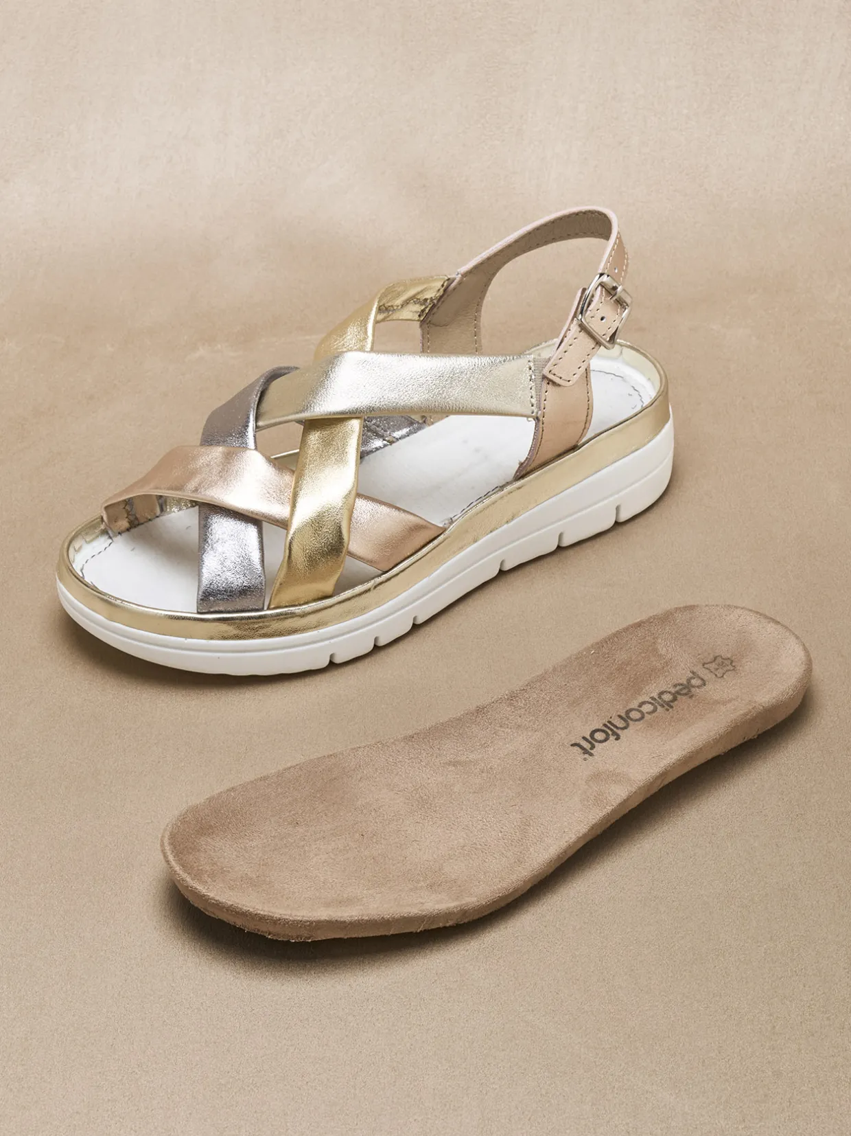 Femme Pédiconfort Sandales compensées semelle amovible