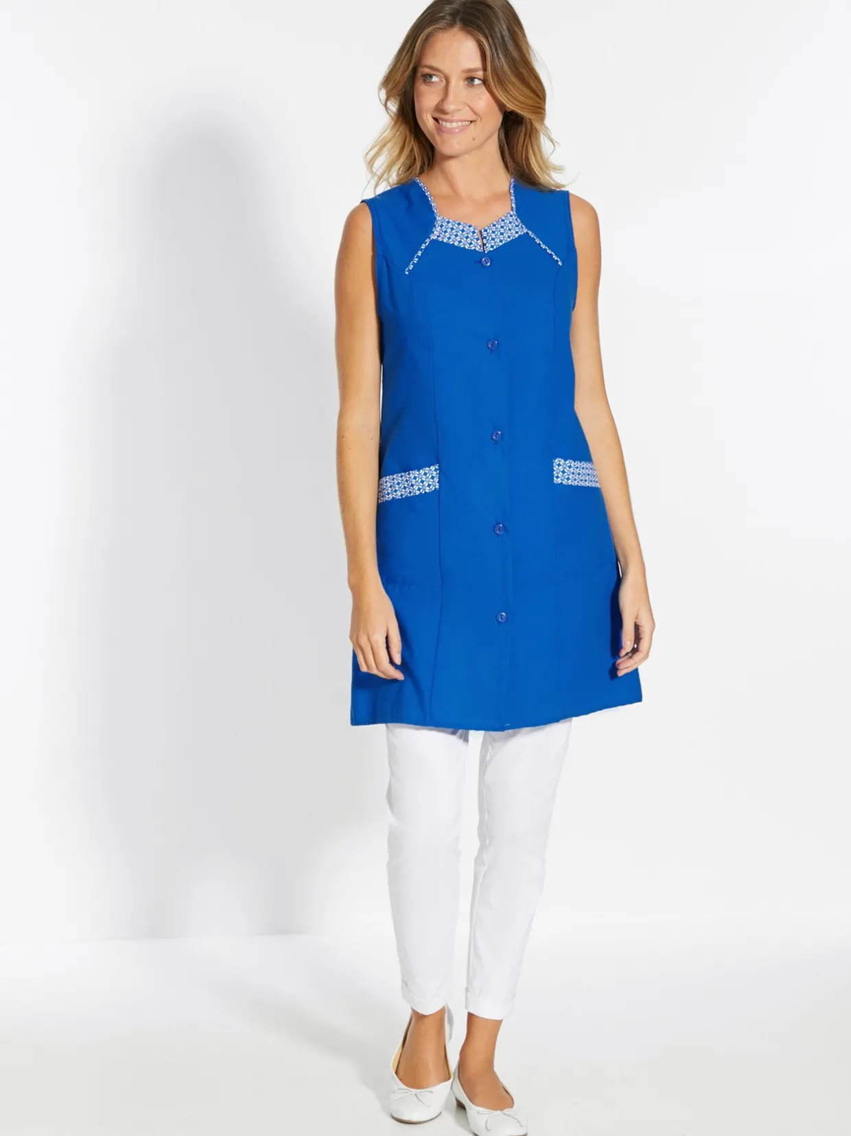 Femme Daxon Tablier 3/4 sans manches tout boutonné