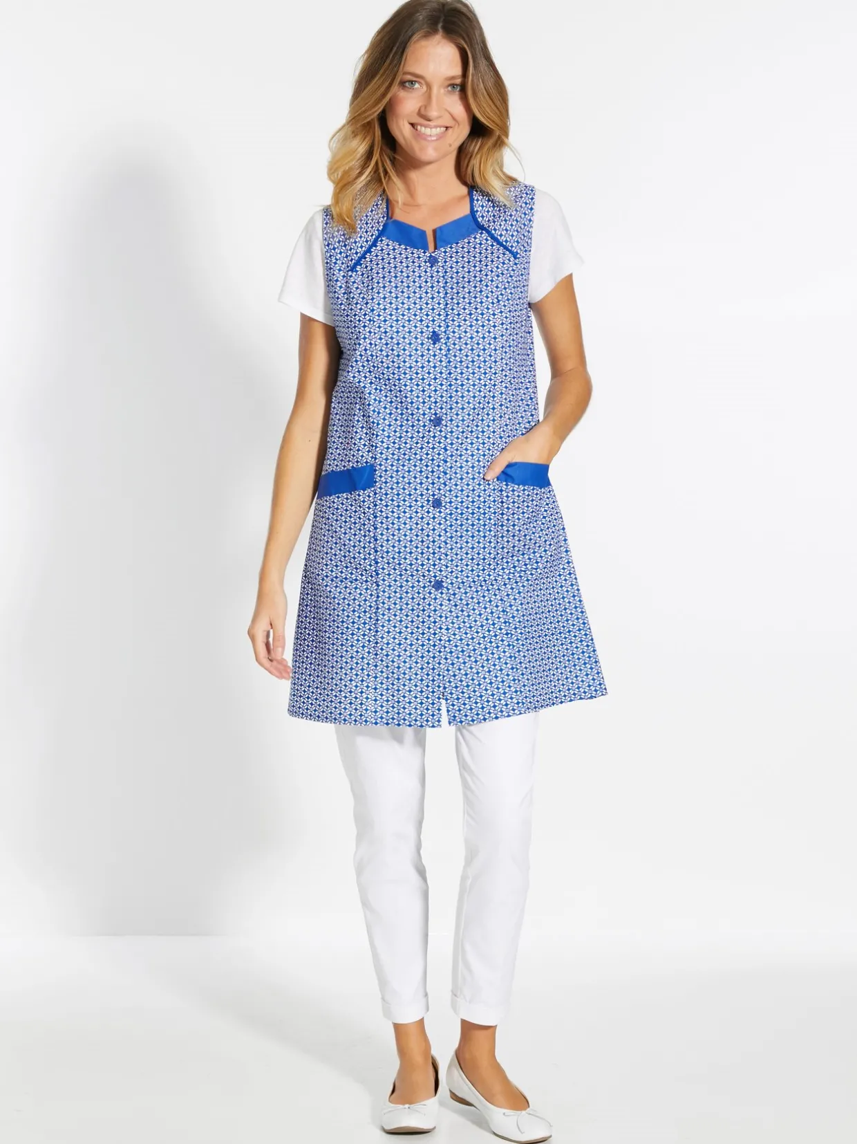 Femme Daxon Tablier 3/4 sans manches tout boutonné