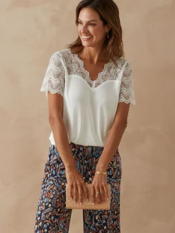 Femme Daxon Tee-shirt avec dentelle