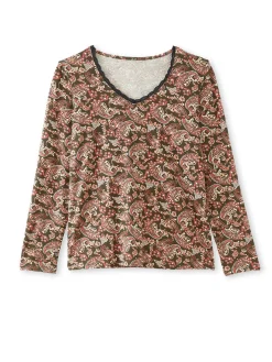 Femme Daxon Tee-shirt avec dentelle à l'encolure