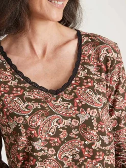 Femme Daxon Tee-shirt avec dentelle à l'encolure