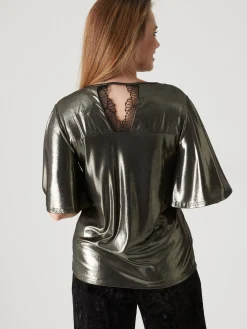 Femme Daxon Tee-shirt brillant avec dentelle