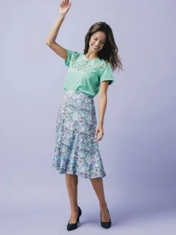 Femme Daxon Tee-shirt coton à broderies ajourées