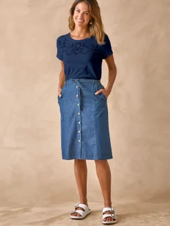 Femme Daxon Tee-shirt coton à broderies ajourées