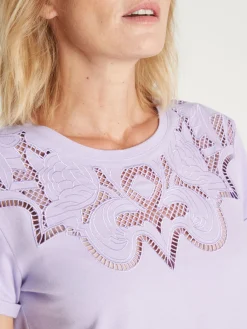 Femme Daxon Tee-shirt coton à broderies ajourées