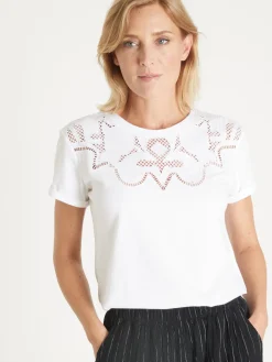 Femme Daxon Tee-shirt coton à broderies ajourées