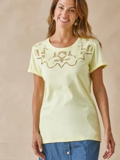 Femme Daxon Tee-shirt coton à broderies ajourées