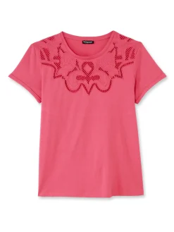 Femme Daxon Tee-shirt coton à broderies ajourées