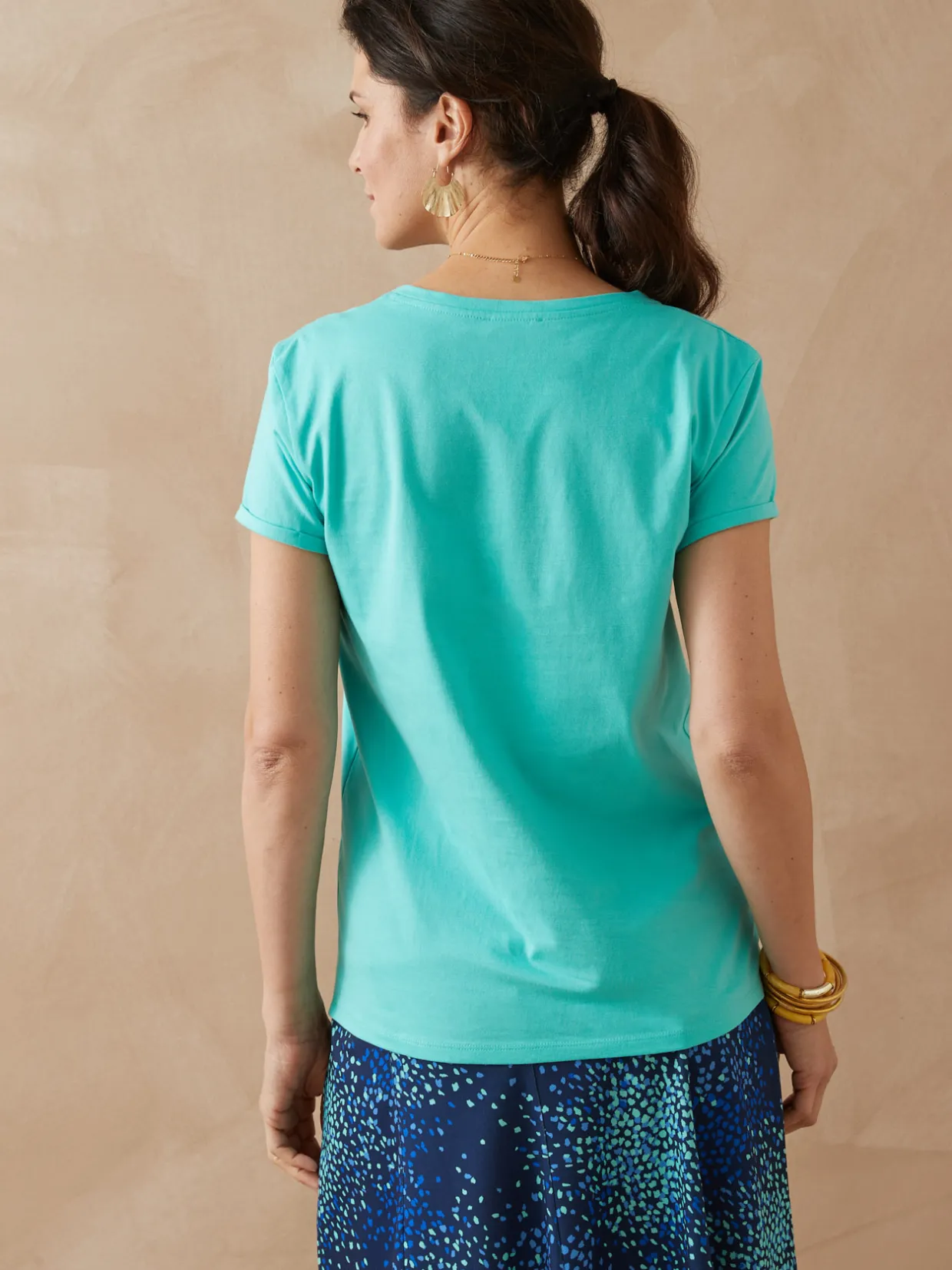 Femme Daxon Tee-shirt coton à broderies ajourées