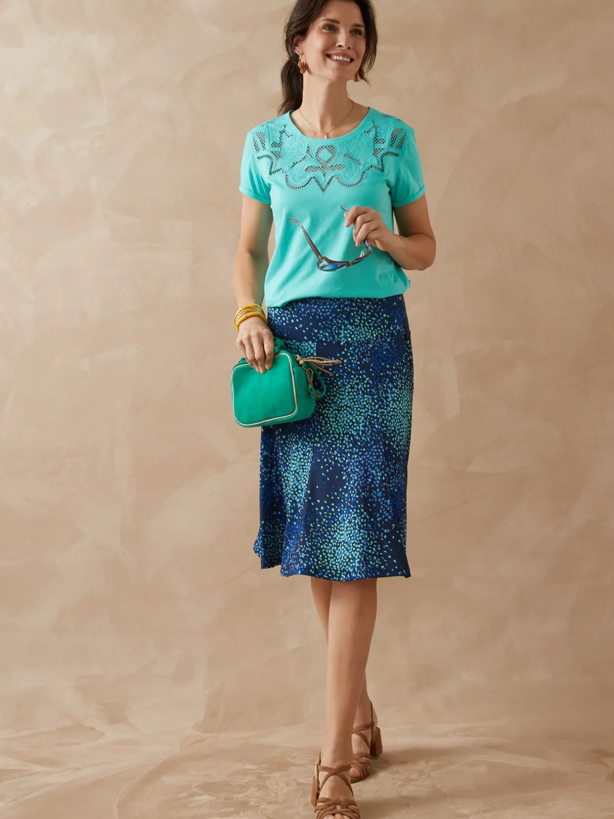 Femme Daxon Tee-shirt coton à broderies ajourées