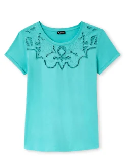 Femme Daxon Tee-shirt coton à broderies ajourées