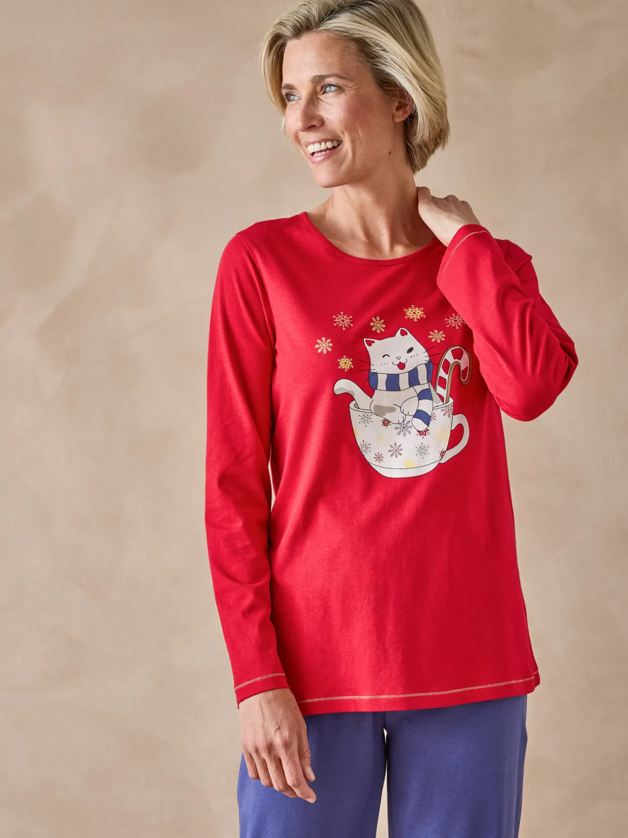 Daxon Tee-shirt de pyjama en jersey pur coton