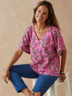 Femme Daxon Tee-shirt encolure V avec smocks