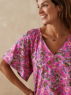 Femme Daxon Tee-shirt encolure V avec smocks