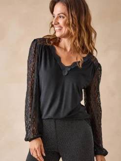 Femme Daxon Tee-shirt fantaisie avec dentelle